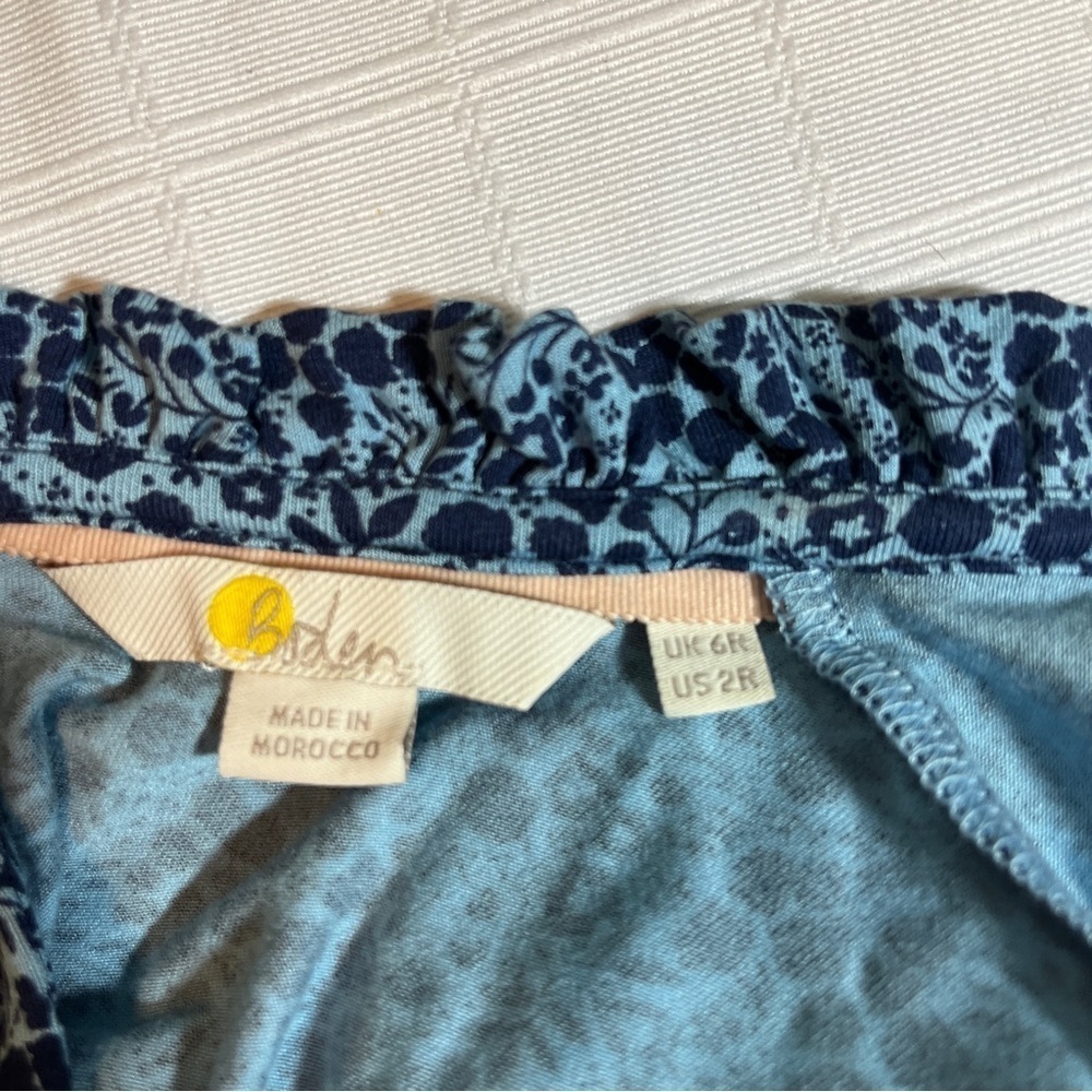 Micro-Floral Blue Prairie Peasant Mock-Neck Boden Dress w/ Pockets US Size 2 - Picture 9 of 10